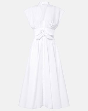 Alaïa Vestido Midi De Popelin De Algodon - Blanco