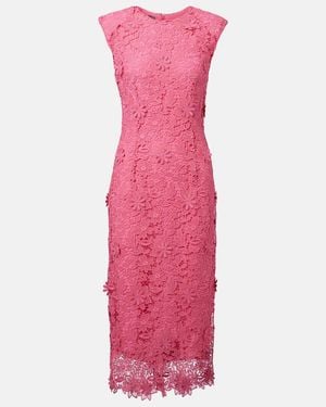 Monique Lhuillier Hibiscus Floral Lace Midi Dress - Pink