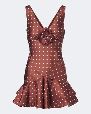 Rodarte Floral-Applique Polka-Dot Silk Twill Minidress - Red