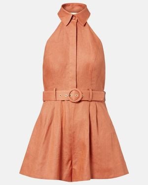 Zimmermann Awaken Belted Linen Romper - Orange