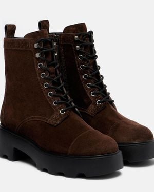 Tory Burch T Monogram Suede Combat Boots - Black