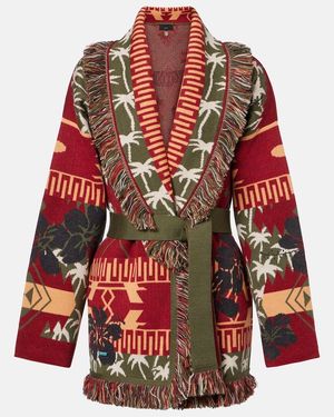 Alanui Hibiscus Bloom Virgin Wool Cardigan - Red