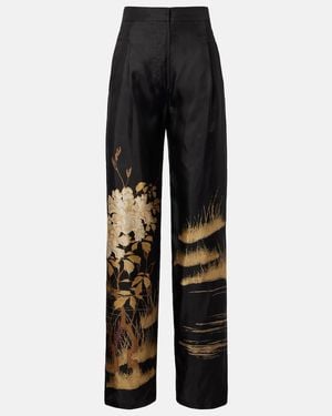 Max Mara Mappa Printed High-Rise Silk Wide-Leg Trousers - Black