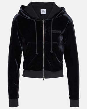 Vetements Cropped Velvet Hoodie - Black