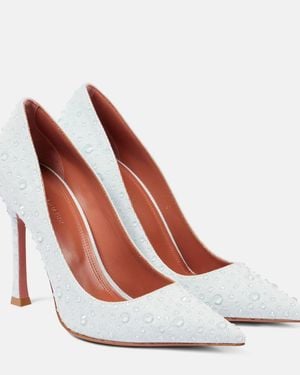 AMINA MUADDI Elsa 105 Embellished Denim Pumps - White