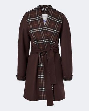 Burberry Mantel Check Aus Wolle - Braun