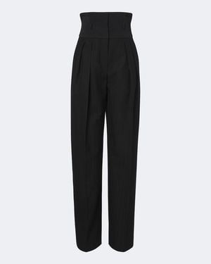 Dolce & Gabbana Pantalones Anchos De Lana Virgen A Rayas - Negro
