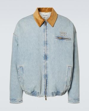Miu Miu Logo Corduroy-Trimmed Denim Blouson - Blue