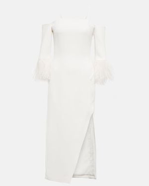 David Koma Feather-Trimmed Midi Dress - White