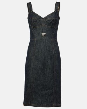Dolce & Gabbana Logo Embroidered Denim Midi Dress - Black