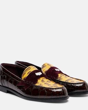 Christian Louboutin Penny Croc-Effect Leather Penny Loafers - Brown