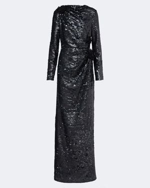 Erdem Draped Floral-Applique Sequined Gown - Black