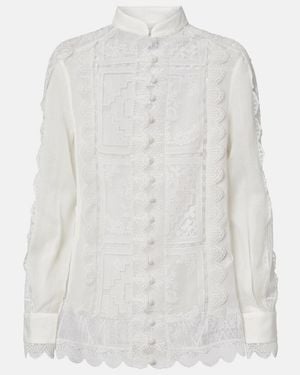 Zimmermann Floral Lace Ramie Shirt - White