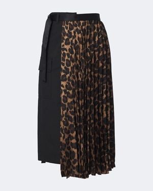 Sacai Paneled Leopard-Print Midi Skirt - Black