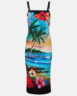Dolce & Gabbana Printed Silk-Blend Midi Dress - Blue