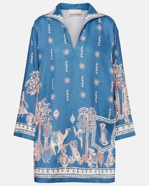 ALÉMAIS Acacia Printed Linen Minidress - Blue