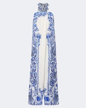 CAMILLA Floral Crystal-Embellished Silk Jumpsuit - Blue