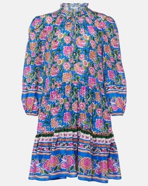 Veronica Beard Hawken Floral Silk Minidress - Blue