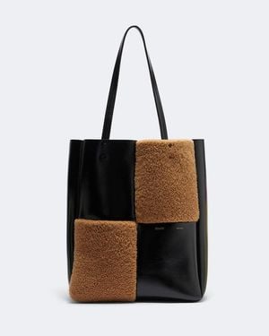 KHAITE Zoe Medium Shearling Paneled Tote Bag - Black