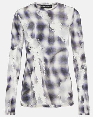 Y. Project Checked Sheer Devore Top - Blue