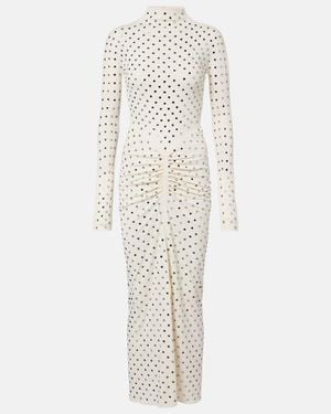 Alaïa Alaã¯A Ivory Draped Jersey Rhinestone-Embellished Long Dress - White