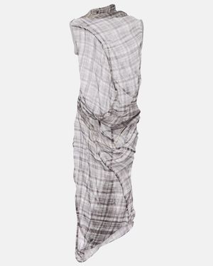 Acne Studios Dsaam Checked Draped Silk Midi Dress - Grey