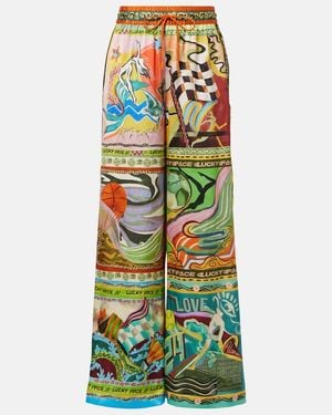 ALÉMAIS Lucky Pace Printed Silk Palazzo Pants - Green