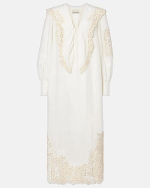 ALÉMAIS X Lrnce Midikleid Rosemary Aus Leinen - Weiß