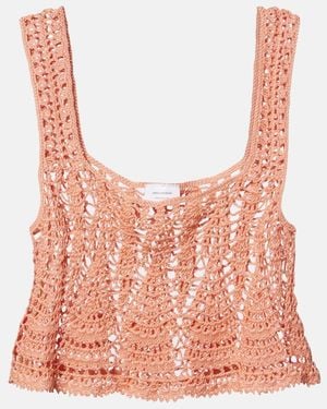 Anna Kosturova Cotillion Crochet Cotton Crop Top - Pink