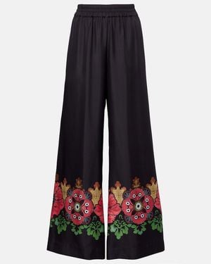 La DoubleJ Printed Silk Twill Palazzo Trousers - Blue