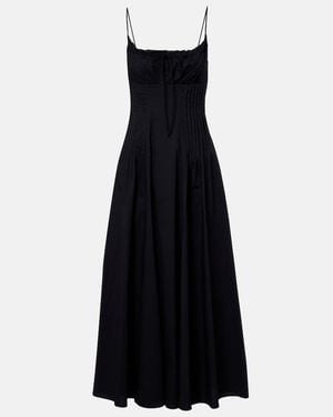 STAUD Vestido Midi Margi De Popelin De Algodon - Negro