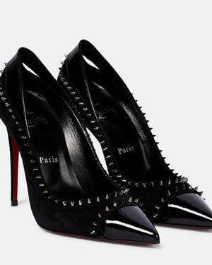 Christian Louboutin Duvette Spikes 100 Suede & Patent Pump - Black