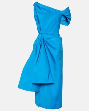 McQueen Asymmetrisches Midikleid Aus Faille Mit Knotendetails - Blau
