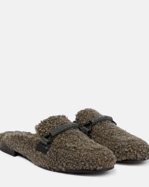 Brunello Cucinelli Slippers De Borrego Adornados - Marrón