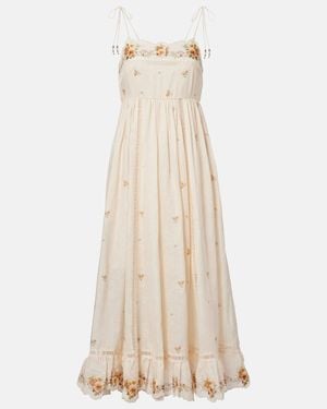 Zimmermann Patience Floral Linen Midi Dress - Natural