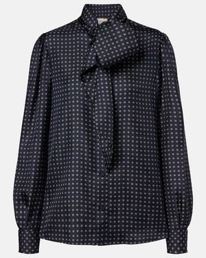 Saint Laurent Printed Tie-Neck Silk Crepe De Chine Blouse - Blue