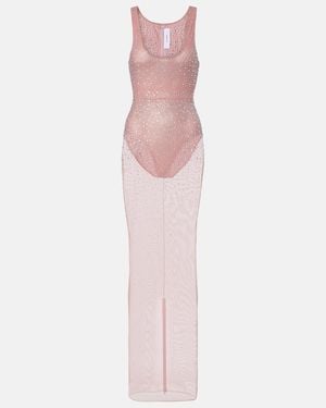 Alex Perry Crystal-Embellished Mesh Maxi Dress - Pink