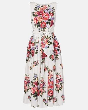 Dolce & Gabbana Floral Cotton Midi Dress - Red