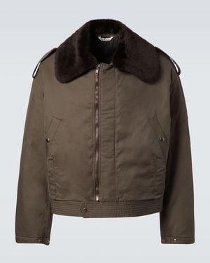 AURALEE Shearling-Trimmed Cotton Gabardine Jacket - Brown