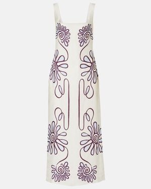 Cala De La Cruz Amaranta Printed Linen Midi Dress - White