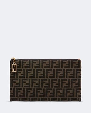 Fendi Tube Medium Ff Zucca Pouch - Black