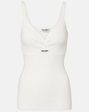 Miu Miu Cotton Knitted Logo Tank Top - White