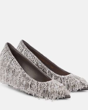 Gucci Beaded Fringed Satin Court Shoes - Grey