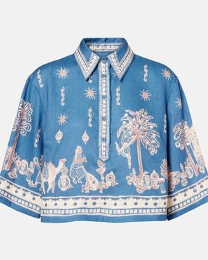 ALÉMAIS Acacia Printed Cropped Linen Shirt - Blue
