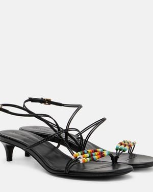 KHAITE Loop 35 Beaded Leather Sandals - Black