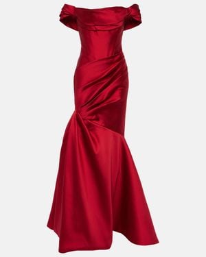 Monique Lhuillier Draped Off-Shoulder Gown - Red