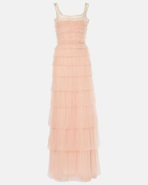 Costarellos Kali Embellished Plisse Tiered Gown - Pink