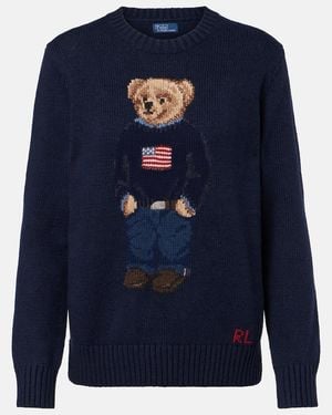 Polo Ralph Lauren Polo Bear Intarsia Cotton And Linen Sweater - Blue