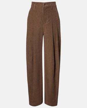 Brunello Cucinelli Pleated High-Rise Cotton Wide-Leg Trousers - Brown