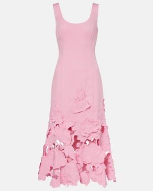 LEO LIN Emily Floral-Applique Midi Dress - Pink